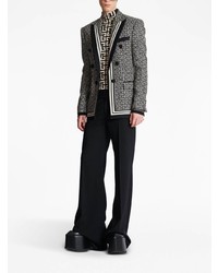 Мужской черный двубортный пиджак с принтом от Balmain