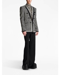 Мужской черный двубортный пиджак с принтом от Balmain
