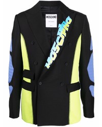 Мужской черный двубортный пиджак с принтом от Moschino