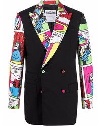 Мужской черный двубортный пиджак с принтом от Moschino
