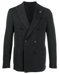 Черный двубортный пиджак с узором "в ёлочку"