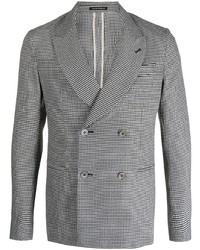 Мужской черный двубортный пиджак с узором "гусиные лапки" от Emporio Armani