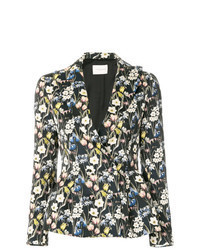 Черный двубортный пиджак с цветочным принтом
