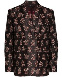 Мужской черный двубортный пиджак с цветочным принтом от Edward Crutchley