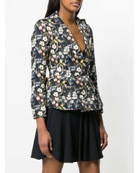 Женский черный двубортный пиджак с цветочным принтом от Giuseppe Di Morabito