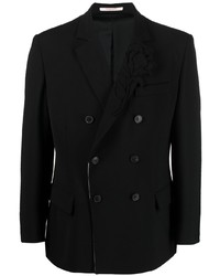 Мужской черный двубортный пиджак с цветочным принтом от Valentino