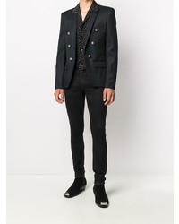 Мужской черный двубортный пиджак от Balmain
