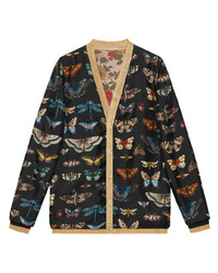 Женский черный кардиган с цветочным принтом от Gucci