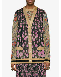 Женский черный кардиган с цветочным принтом от Gucci