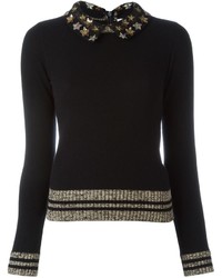 Женский черный кашемировый свитер с вышивкой от Valentino
