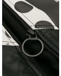 Женский черный кожаный бомбер с принтом от Versace Jeans