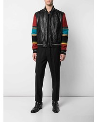 Мужской черный кожаный бомбер с принтом от Saint Laurent