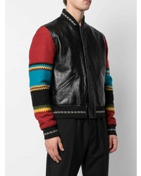 Мужской черный кожаный бомбер с принтом от Saint Laurent