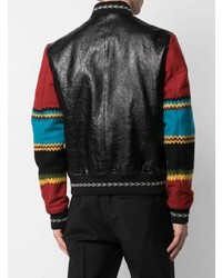 Мужской черный кожаный бомбер с принтом от Saint Laurent