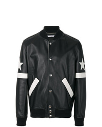 Мужской черный кожаный бомбер с принтом от Givenchy