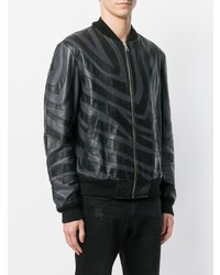 Мужской черный кожаный бомбер с принтом от Just Cavalli