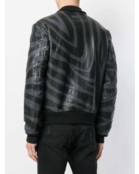 Мужской черный кожаный бомбер с принтом от Just Cavalli