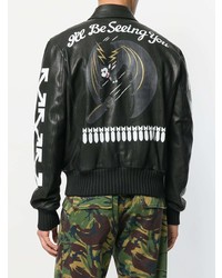 Мужской черный кожаный бомбер с принтом от Off-White