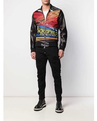Мужской черный кожаный бомбер с принтом от DSQUARED2