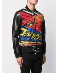 Мужской черный кожаный бомбер с принтом от DSQUARED2