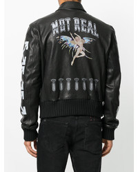 Мужской черный кожаный бомбер с принтом от Off-White