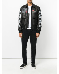 Мужской черный кожаный бомбер с принтом от Off-White