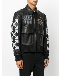 Мужской черный кожаный бомбер с принтом от Off-White