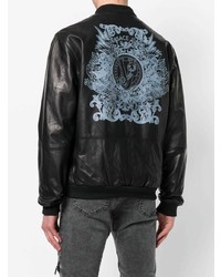 Мужской черный кожаный бомбер с принтом от Versace Jeans