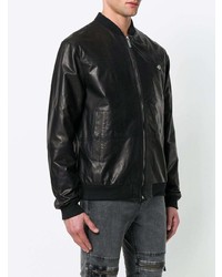 Мужской черный кожаный бомбер с принтом от Versace Jeans