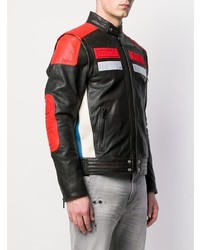 Мужской черный кожаный бомбер с принтом от Diesel