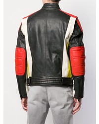 Мужской черный кожаный бомбер с принтом от Diesel