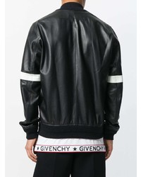 Мужской черный кожаный бомбер с принтом от Givenchy