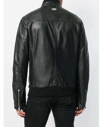 Мужской черный кожаный бомбер от Moschino