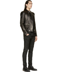 Мужской черный кожаный бомбер от Balmain