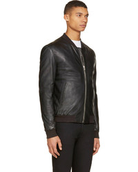 Мужской черный кожаный бомбер от BLK DNM