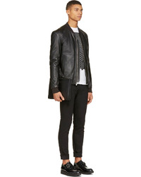 Мужской черный кожаный бомбер от BLK DNM