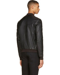 Мужской черный кожаный бомбер от BLK DNM