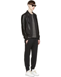 Мужской черный кожаный бомбер от Giuliano Fujiwara