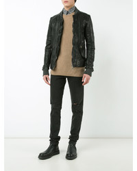 Мужской черный кожаный бомбер от Guidi