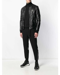 Мужской черный кожаный бомбер от Philipp Plein