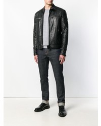 Мужской черный кожаный бомбер от Peuterey