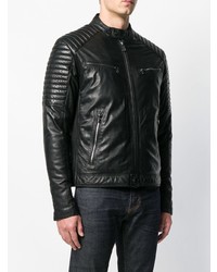 Мужской черный кожаный бомбер от Peuterey