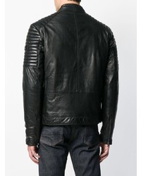 Мужской черный кожаный бомбер от Peuterey