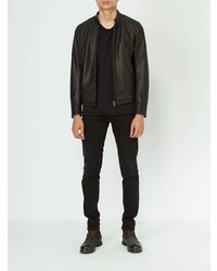 Мужской черный кожаный бомбер от Ajmone