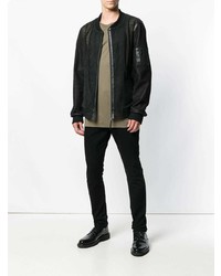 Мужской черный кожаный бомбер от BLK DNM