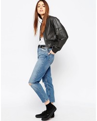 Женский черный кожаный бомбер от Asos
