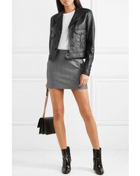 Женский черный кожаный бомбер от Saint Laurent