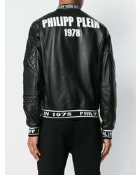 Мужской черный кожаный бомбер от Philipp Plein