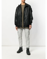 Мужской черный кожаный бомбер от Julius