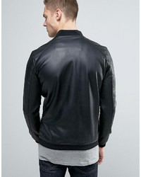 Мужской черный кожаный бомбер от Pull&Bear